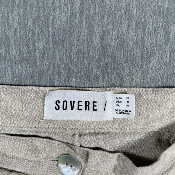 Sovere Pants Womens Medium Beige High Rise Wide Leg Linen Blend Pleated - Picture 5 of 11